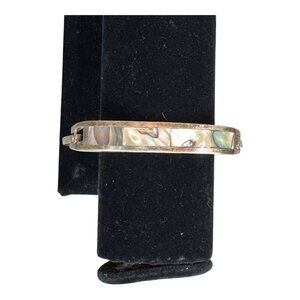 Vintage Abalone Inlay Sterling Silver 925 Hinged Bangle Bracelet 6.5" Southwest